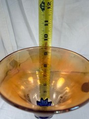 Pair Rick Strini Art Glass Tulip Wine Goblet Iridescent Amber Cobalt Signed