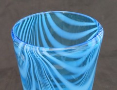 Novica Hand Blown Glass Tumbler Blue White Whirling Aquamarine 15 fl oz Mexico