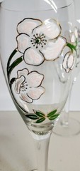 Vintage Pair Perrier Jouet Hand Painted Floral Champagne Glass Flutes Beautiful