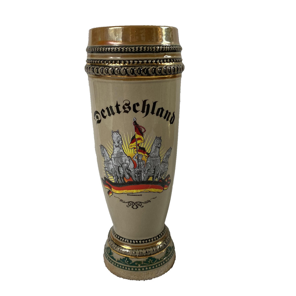 Disney Parks German Beer Stein Mug Ceramic 9″ Deutschland Horses Flag Ornament