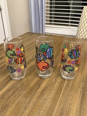 Set Of 3 Vintage Libbey Multicolor Tropical Fish Tumblers Glassware