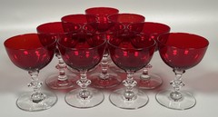 Morgantown Radiant Ruby 4″ Liquor Cocktail Red with Clear Stem # 7685 Set of 10