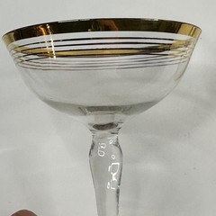 Glastonbury Lotus 75-1 Gold Striped Glass Champagne Glasses Pair of Vintage