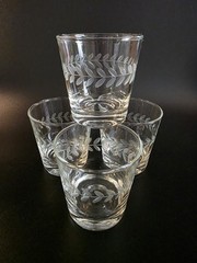 (674) MCM Anchor Hocking Laurel Grey Old Fashioned Glasses Set Of 4 *NEAR MINT