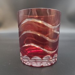 Reddish Brown Cut to Clear Bohemian Crystal Double Old Fashioned Whiskey Glass