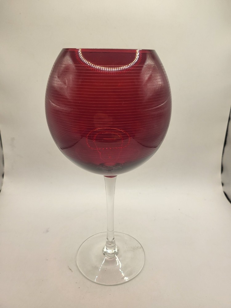 Vintage Mikasa Crystal Cheers Ruby Red Etched Balloon Wine Glass 9″ Tall – VGC