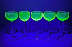 5 Art Nouveau French Vaseline Uranium Glass Liqueur Cup Goblet Set