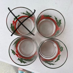 3 Christmas Glasses Libbey Holly Berry Red Band 4”H Double Old Fashioned Lowball