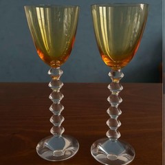 Baccarat Vega Fortissimo Yellow Wine Glass Set of 2 9 in Rare Japan With Box