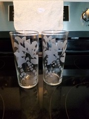 Federal Glass 5 1/2″ Tumblers Etched Frosted Palm Trees 12 oz Set/2 Vintage