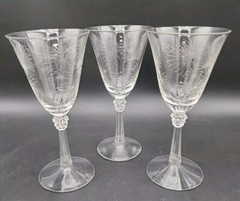 3- Vintage Fostoria LIDO WATER GOBLETS 6017 PALM LEAVES 1937-1954
