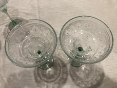 SET OF 4 CRISTAL D’ARQUES SOMBRERO MARGARITA GLASSES W/GREEN STEM ~ FRANCE