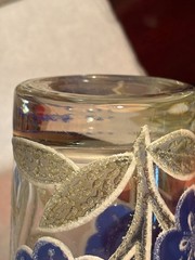 Vtg Culver Ltd Embossed Blue Green Flower Leaf Drinking Glasses Signed Lot Of 6