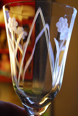 Vtg Set 5 Hand Cut Floral & Arch OPTIC DEPRESSION GLASS Iced Tea Goblets 6.25″