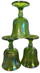 Carnival Glass Goblets Green Iridescent Grape Pattern Vintage Set of 4