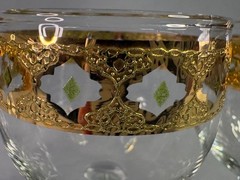 Culver Valencia Wine Glasses 22K Gold Green Jewel Hollywood Regency EUC Set of 4