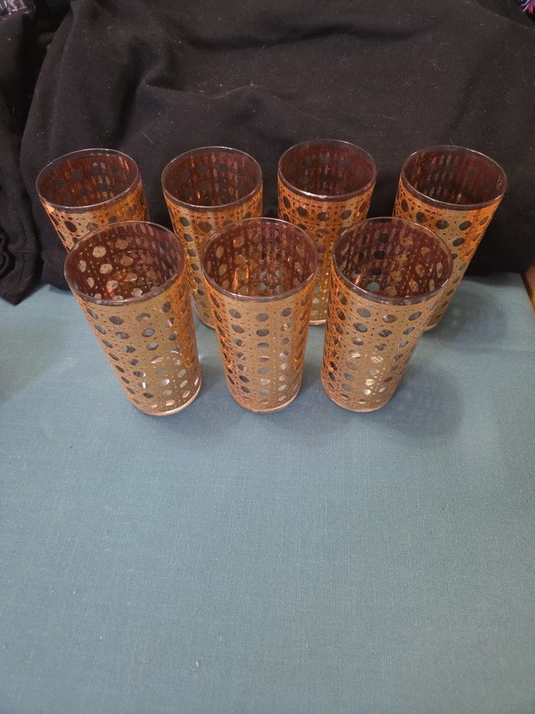 Vintage Culver Cannella 22K Gold Filigree Hollywood Regency MCM glasses Set 7