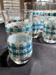 Vintage Set of 12 drinking glasses in the classic Blue Gingham Lace pattern
