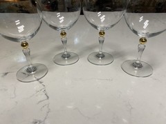 4 Vintage Bohemia Crystal -Crystalex BOC42 Balloon Water Glass Gold Ball Stem