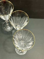Mikasa Allegro Gold Wine Glasses Set 6 Crystal Gold Rim Goblets 7.5” EUC
