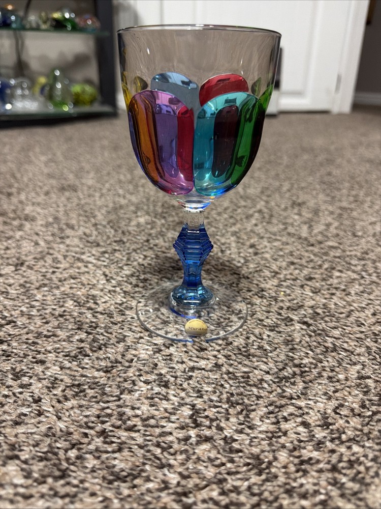 Marano Rainbow Colorful Venezia Carullo Collection Polychrome Wine Glass-Rare!