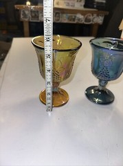 Vintage Indiana Glass Iridescent Blue And Amber Carnival Glass Grape Goblets