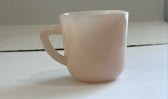 VINTAGE PINK MILK GLASS CUP GOES TO OPALESCENT AT RIM MADE IN USA