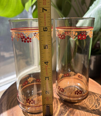 Vintage Libbey Retro Floral Glasses – Red Orange Flowers with Stripes – Set of 2