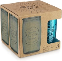 Retro Vintage Blue Highball Glasses Set – 20oz Artisanal Glassware for Cocktails