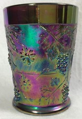 Vintage LG Wright, Floral & Grape, Amethyst Carnival Glass tumbler