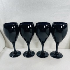 Vtg Libbey Black Amethyst Wine Water Glass Stem Goblets 7.25” Set 4