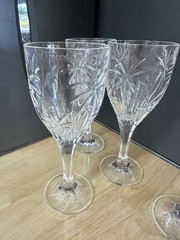 Set of 4 Godinger Shannon Palm South Beach Crystal Water Wine Glasses 8 inch