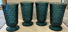 Set of 4 Vintage Indiana Colony Whitehall Riviera Blue 6″ Tumbler Glasses Cubist