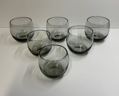 Set of 6 Vtg Smokey Gray Roly Poly Round Cocktail Glasses 2-6 oz, 4-8 oz