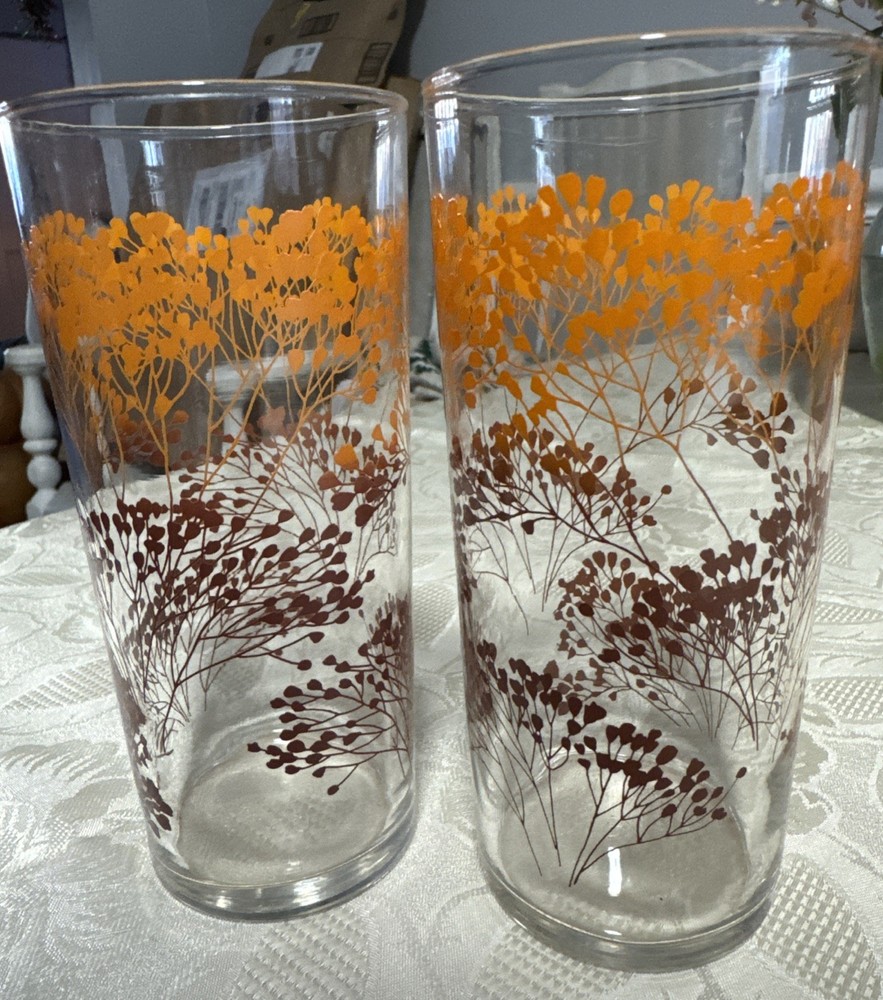 Orange And Red Fall Leaf Pattern Glasses- Set Of 2