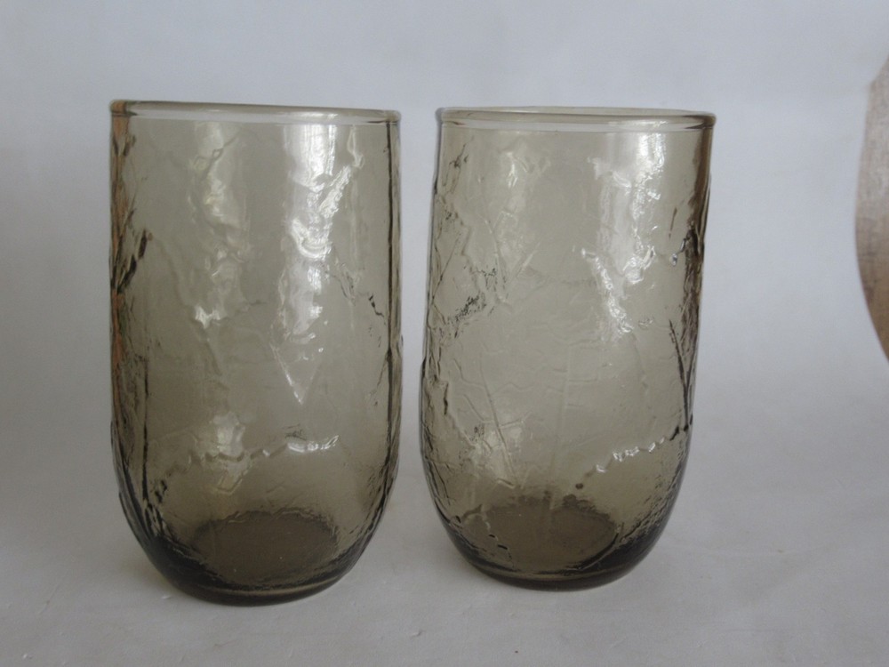 2-Anchor Hocking Sherwood Leaves Smokey Brown 3.75” Juice Glasses