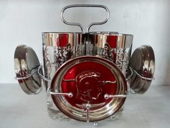 Vintage Kimiko Bar Set Silver Guardian Highball Tumbler Coasters Caddy Crest