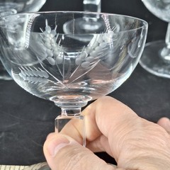 4 Vintage Wheat Etched Crystal Clear Stemmed Wine Glasses Frosted Etching