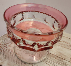Kings Crown Ruby Red Rim Thumbprint Tiffin Glass Sherbet Dessert Dish Set 4 VTG