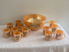 Vintage Fire King Peach Luster Tom and Jerry Punch Bowl Set 14 Piece Set