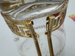Set Of 6 VTG Libbey glass cups gold Greek key design and metal handles Hollywood