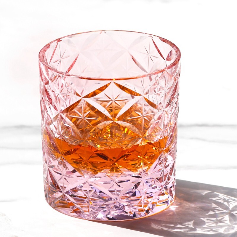 K9 Crystal Whiskey Glass Sparkling Rock Sharp Crystal Glasses 7oz Pink Art Gift