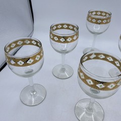 Set 8 Vintage Blown Glass Culver Antiqua Ornate 22K Gold Band 6″ Wine Glasses