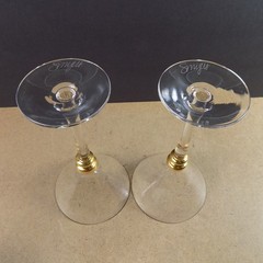 2 Stephen Smyers Martini Glasses Signed Gold Knob Stem 8″ Tall VGC