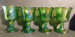 Set Of Four Perfect Indiana Glass Goblet Iridescent Green Carnival Grapes 5.25″