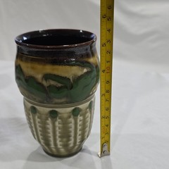 Tom Turner Turner Lane Ceramic Tumbler Green Brown Beige Round ~13cm Impressed