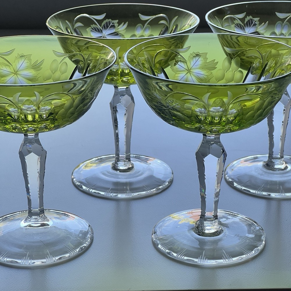Nachtmann Traube Crystal Glasses Green Grape & Leaf Fine Bavarian Crystal (4)