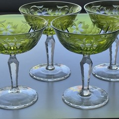 Nachtmann Traube Crystal Glasses Green Grape & Leaf Fine Bavarian Crystal (4)