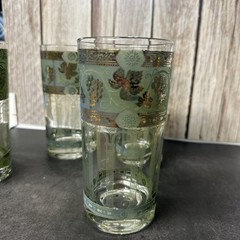 Vintage Golden Grapes Barware Glasses Grapes Columns Cera Mid Century