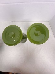PORTIEUX VALLERYSTHAL Jade Green Glass Goblet Set Of 2, 1930’s, READ DETAILS